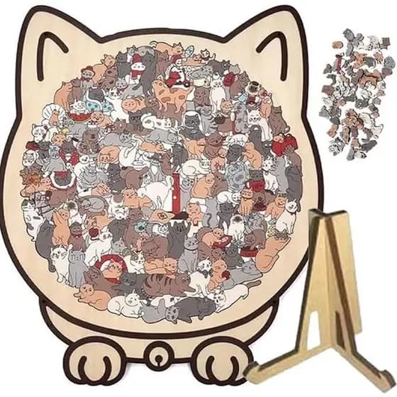 Quebra-cabeça de madeira em forma de gato colorido com 135 peças, quebra-cabeça de madeira em formato de gato, quebra-ca