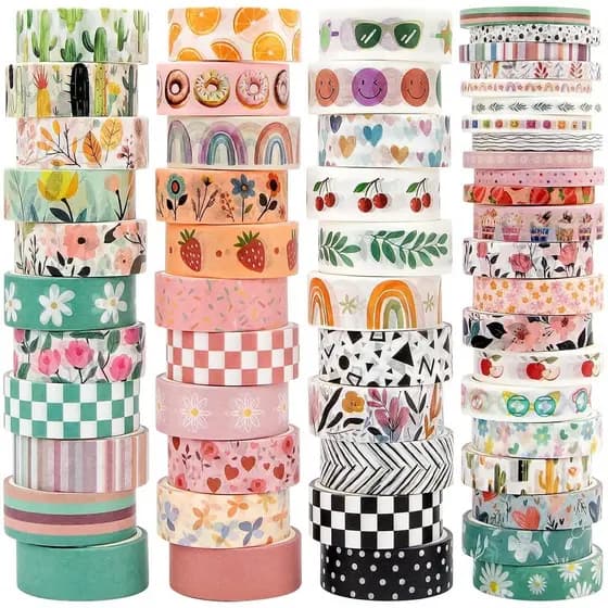Conjunto de 55 Rolos de Fita Washi para Feriados da Mooker - Fita Decorativa Boêmia Sazonal Colorida, Fitas Washi Fofas