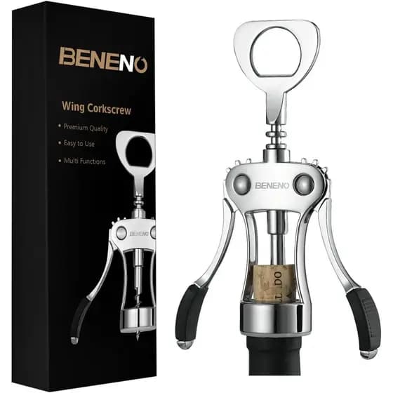 Abridor de Vinho Beneno, Saca-rolhas de Asa Premium em Liga de Zinco com Abridor de Garrafas Multifuncional, Saca-rolhas
