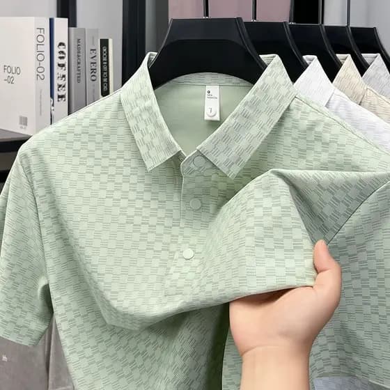Verão masculino de secagem rápida gelo seda cor sólida Casual camisa POLO Commuter legal camiseta