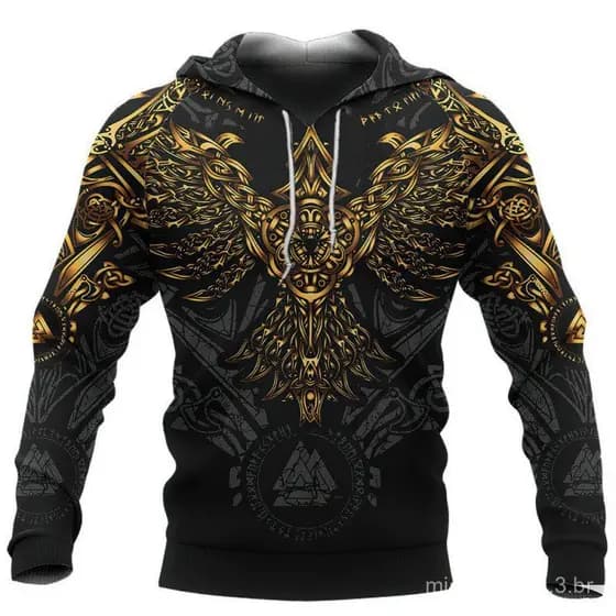 2025 primavera outono Cross-Border novo mito nórdico 3D impresso moletom com capuz masculino Vikings moletom de manga co