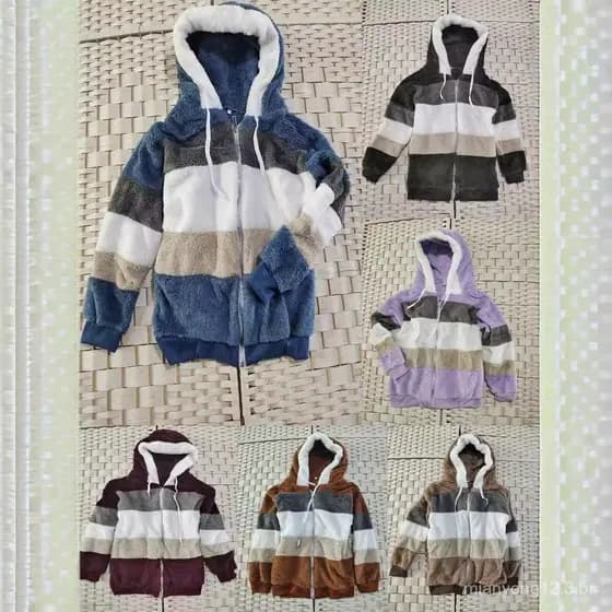 Pronto estoque 2021 novo estilo outono inverno solto pelúcia multicolorido jaqueta com capuz feminino.