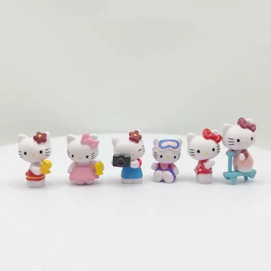 Conjunto de 6 peças de figuras de anime Hello Kitty, bonecas fofas da Sanrio KT, decoração de bolo, presentes para menin