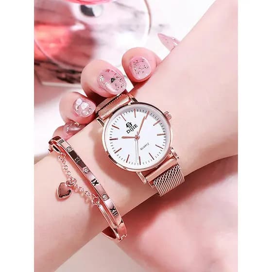 Relógio feminino moda Relógio Feminino Dourado/Rosé Relógio Quartz Nova moda simples High School feminino estud