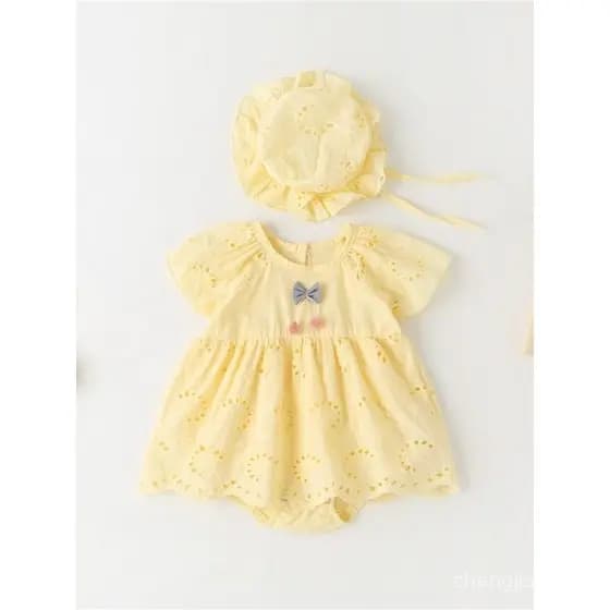 Novas roupas fofas e adoráveis para meninas, vestido de princesa feito de puro algodão, macacão estiloso de verão com ma