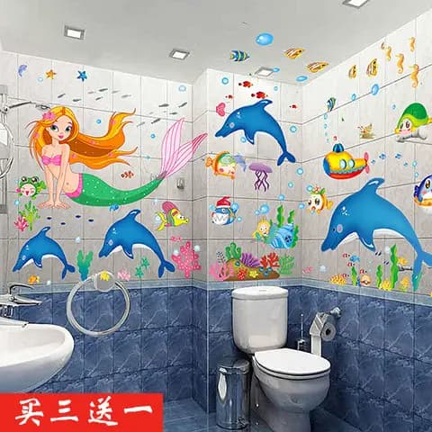 Jardim de infância quarto das crianças oceano Hall submarino peixe adesivos de parede banheiro telha decoração dos desen