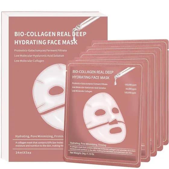 Pacote com 5 Máscaras Faciais de Bio-Colágeno, Máscara Facial de Colágeno Noturna, Hidratante em Hidrogel, Hidrata Profu