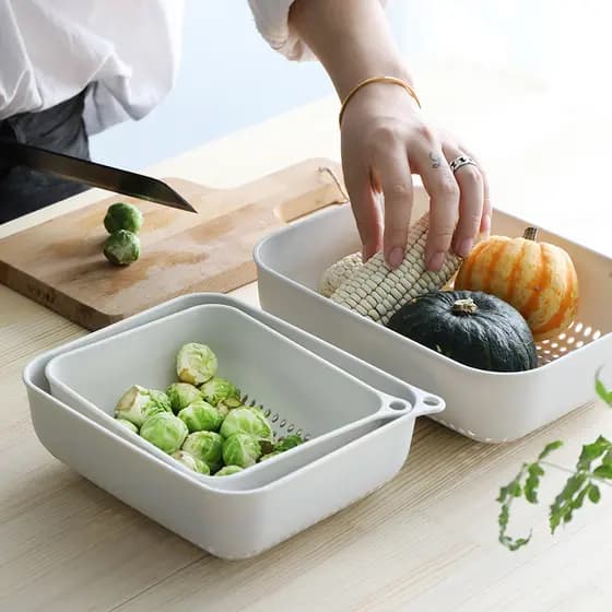 Cesta de drenagem de plástico Cozinha Bacia de lavagem de vegetais Conjunto de três peças Cesta de lavagem de vegetais d
