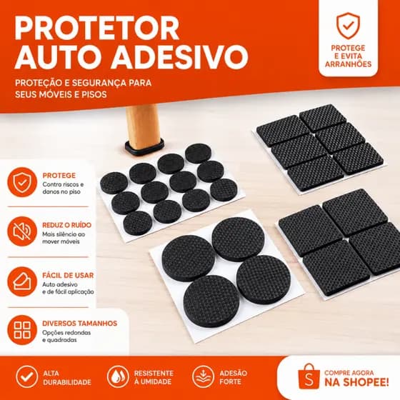 Protetor Auto Adesivo Colante Cadeira Mesa Sófa Eva Feltro Redondo Quadrado