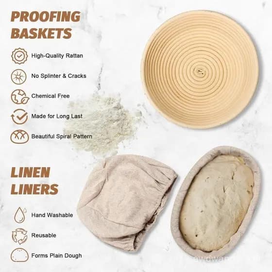 Conjunto de Presente para Proteção de Pão Fermentado, inclui pães assados redondos de 9 polegadas e ovais de 10 polegada