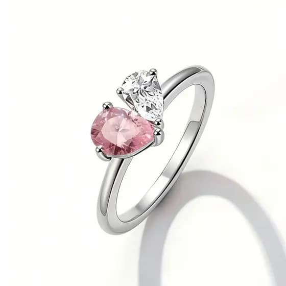 Anel ajustável em formato de coração rosa e branco S925 para mulheres, joia de moda, presente ENBI IABI