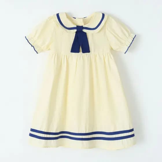 Europeu americano estilo Preppy tecido meninas vestido de manga curta gravata tecido vestido infantil