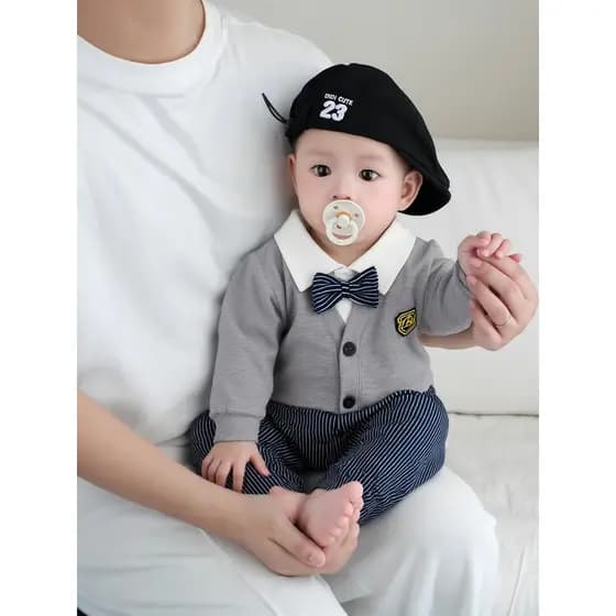 Bebê menino macacão roupas de bebê 2026 primavera outono bonito cem dias aniversário pequeno mestre um ano de idade vest
