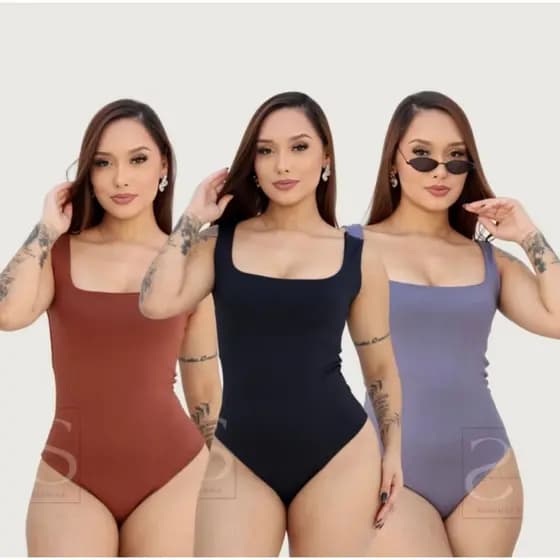 QUADRADO Kit 3 Peças Body Alça larga Sem bojo Suplex Blusinha Feminina novidade