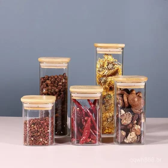 Pote de armazenamento quadrado de vidro borossilicato de alta qualidade, pote para especiarias, pote para açúcar, pote s
