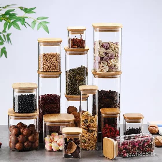 Pote de chá quadrado de vidro borossilicato, pote de armazenamento de frutas secas e grãos para cozinha, pote de armazen