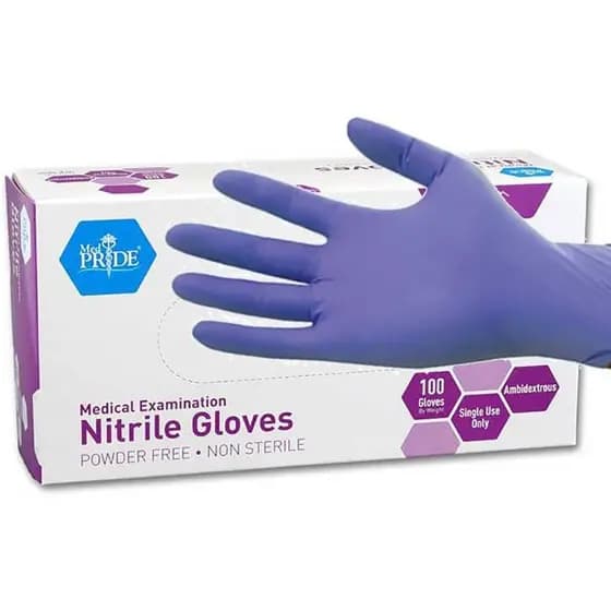Luvas de Exame de Nitrilo Sem Pó MedPride, Azul Íris, Tamanho Médio, Caixa com 100 Unidades
