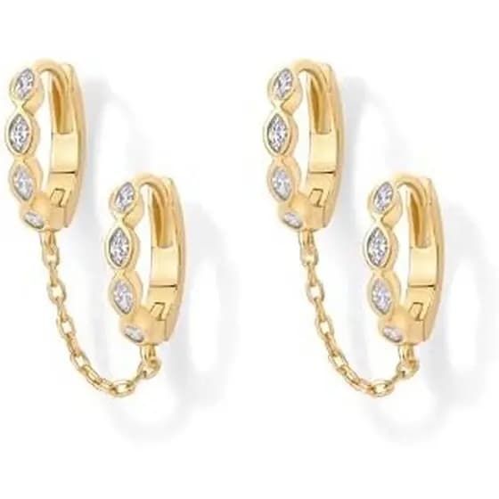 Brincos De Corrente De Ouro 14K PAVOI Para Mulheres | Argola Huggie Com Pendente De Piercing Duplo Orelha De Pérola De Z