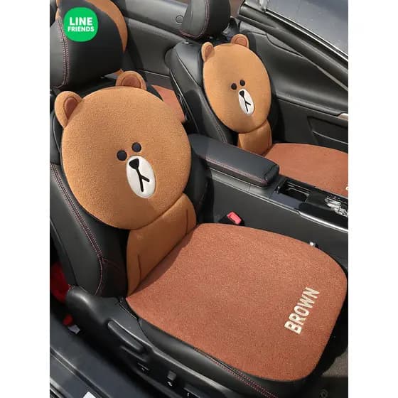 Urso marrom inverno carro almofada de pelúcia dos desenhos animados bonito senhoras capa de assento traseiro almofada de