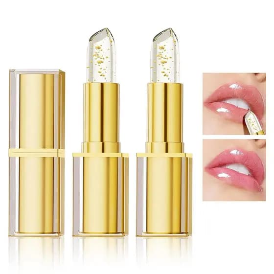 2 PCS Batom que Muda de Cor, Batom PH Cristal Dourado à Prova de Transferência, Batom Transparente que Muda de Cor, Nutr