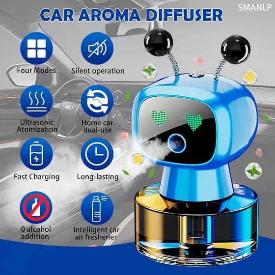 Aromatizador de ar para carro em formato de robô, elegante e charmoso - spray de névoa fina - ajuste de quatro níveis -