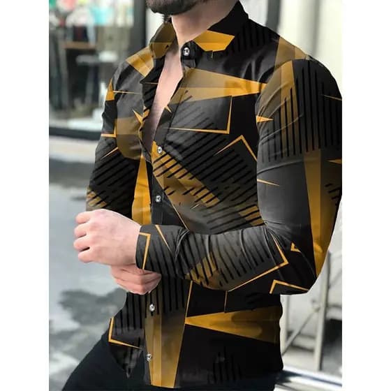 Novas Camisas Masculinas da Moda com Gola Reversível, Camisa Casual com Botões, Estampa Listrada, Manga Longa, para Home