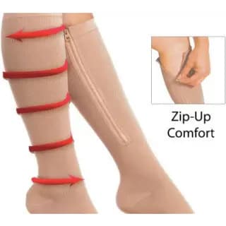 Par de Meias de Compressão Média para Varizes, Pernas Cansadas, Inchaço, Dor, Zíper 3/4, 20-30 mmHg, Compressão Unissex