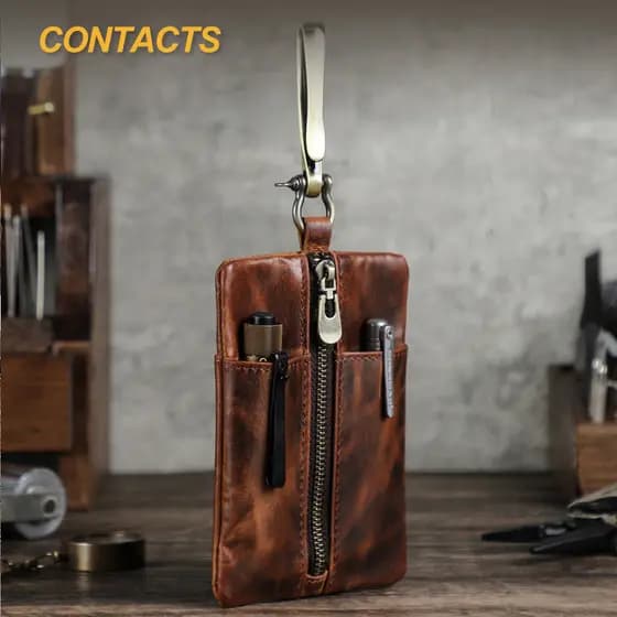Bolsa de Cintura Black Angel Vintage em Couro Genuíno de Grão Integral para Armazenamento de Ferramentas, Lanterna e Fac