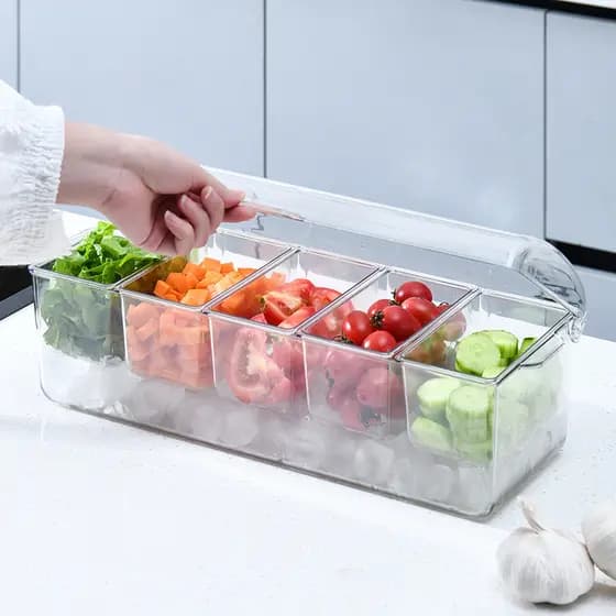  Caixa de armazenamento de salada para transporte, caixa de resfriamento compartimentada para piqueniques e festas ao a
