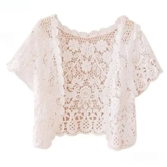 Bolero Feminino De Renda Com Ombros Curta Crop Top Crochê Cardigã Floral