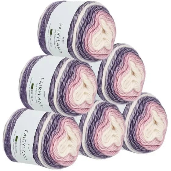 Fio Ombré, 6 x 100g de Fio Gradiente para Crochê - 60% Algodão 30% Acrílico 10% Lã - Lã Ombré Macia, Fios Multicoloridos