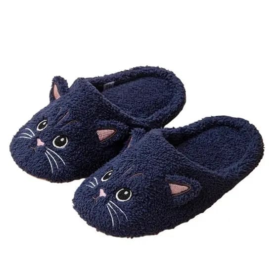 ANBL Chinelos Femininos De Algodão , De Casal Quentes De Inverno Com Estampa De Gato Para Casa Textura Fofa