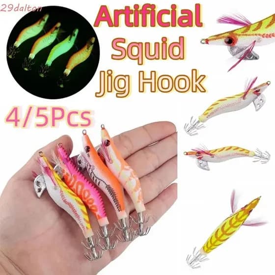 DALTON 4/5 Unidades Isca De Pesca De Lula Luminosa , Olhos 3D Iscas Artificiais Duráveis , Gancho De Gabarito Artificial