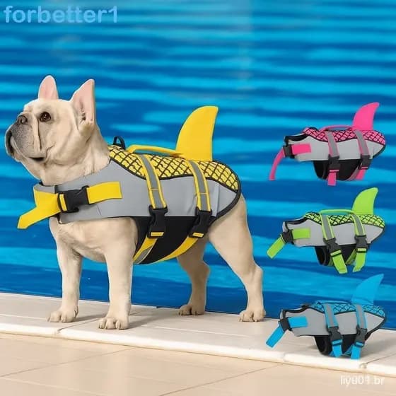 Maiô Para Cães FORBETTER , Colete Salva-Vidas Reflexivo Tubarão Com Flutuabilidade Aprimorada De Segurança Anti-Rachadur