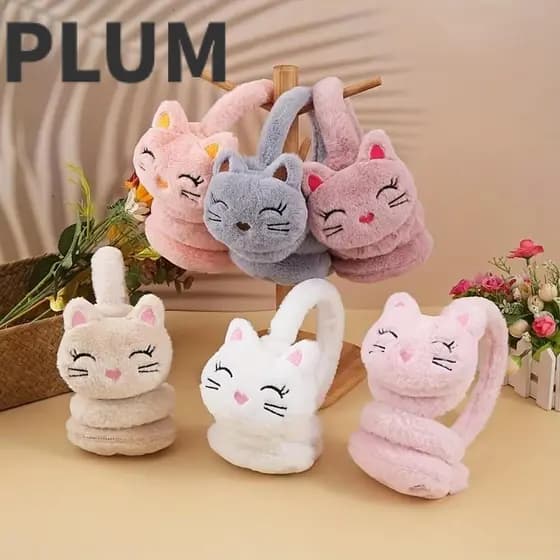 Protetores De Orelha De Inverno PLUM , Aquecedor Pelúcia De Gato De Desenho Animado , Proteção Quente Espessada Capa De