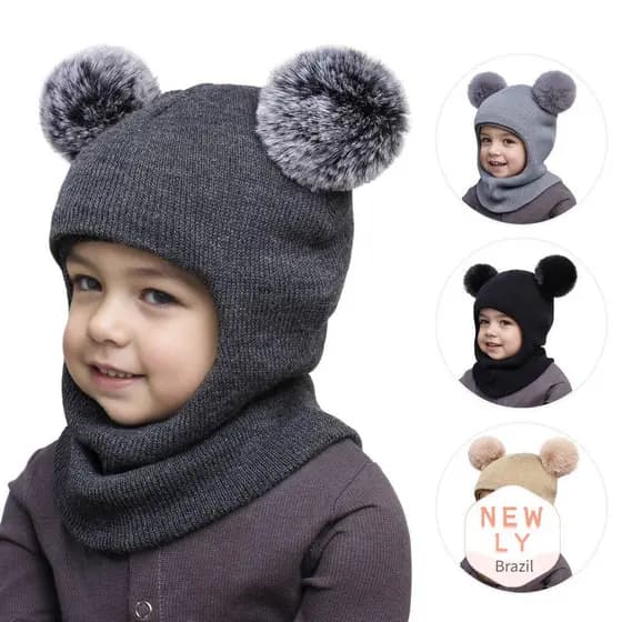 LIAYING Lenço De Chapéu De Peça Única , Chapéus Balaclava Infantis Fofos , Bolas Duplas , Proteção De Ouvido , Boné De L