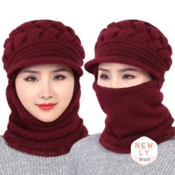 LIAYING Chapéu Feminino De Inverno , Cachecol De Malha À Prova De Vento Anel Quente Espessante De Pelúcia , Bonés De Esq