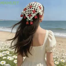 MXMUST Tiara De Flores De Malha , Turbante Triangular Francês Pastoral , Bandana De Flor De Crochê Floral
