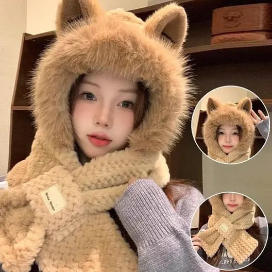 Adequado para clima frio bonito pelúcia gato orelha chapéu Bowknot menina pelúcia à prova de vento chapéu K6q5 & - * - *
