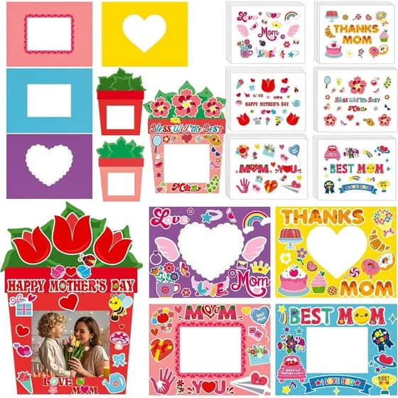 Kit de Artesanato para Porta-Retratos do Dia das Mães FOIMAS, 24 Peças, Artesanato em Papel para Porta-Retratos "Eu Te A