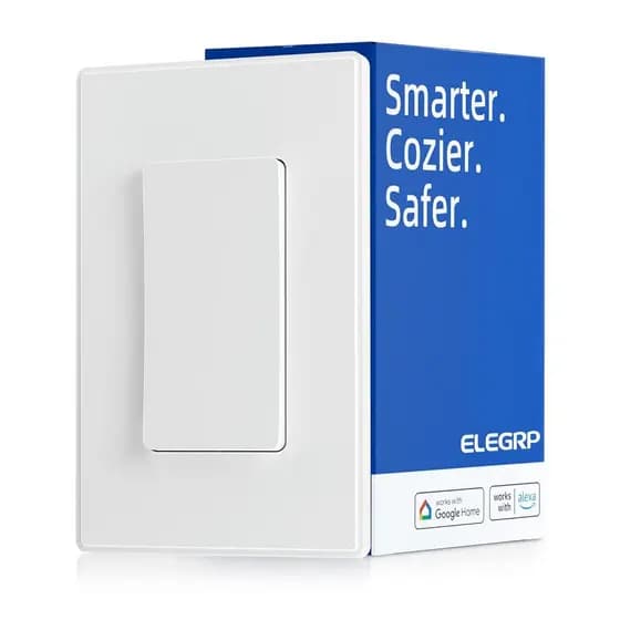 Interruptor de Luz Inteligente ELEGRP, Interruptor de Luz Wi-Fi 2.4GHz Compatível com Alexa e Google Assistant, Requer F