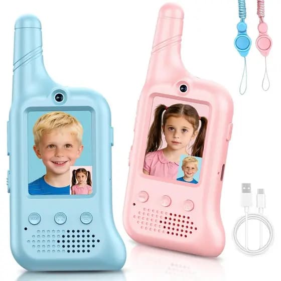 Walkie Talkies com Vídeo para Crianças – Walkie Talkies Recarregáveis para Crianças, Pacote com 2 Unidades, com Mudador