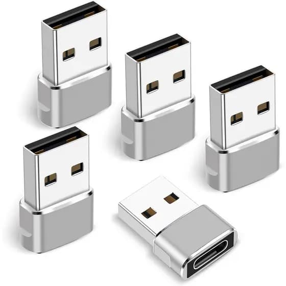 Adaptador USB C Fêmea para USB Macho, Pacote com 5, Conversor de Carregador Tipo C para USB A para iPhone 16 15 14 13 12