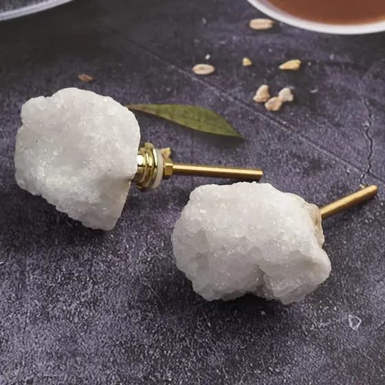 2 Pack Crystal Cabinet Knobs Stone Drawer Pulls Irregular Shape Natural Gemstone Quartz Geode Knob Home Office Decor