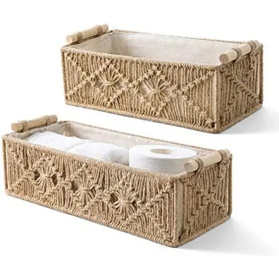 Mkono Macrame Cestas De Armazenamento Boho Decor Box Feito À Mão Tecido Decorativo Bancada Tanque De Banheiro Prateleira