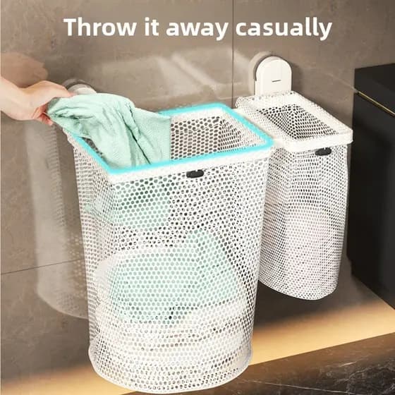 Cesto de armazenamento de roupas sujas para banheiro, sem perfuração, montado na parede, Hotel, banheiro, ventosa dobráv