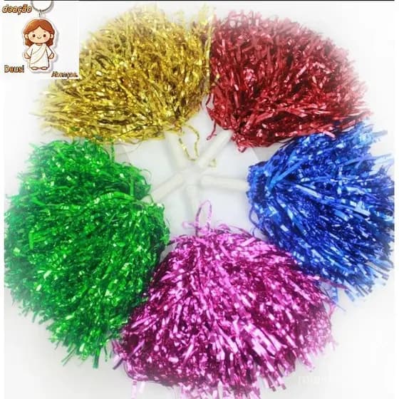 Kit 10 Pompom Líder de Torcida metalizado Plástico Dança Coreografia Escola Cores Diversas