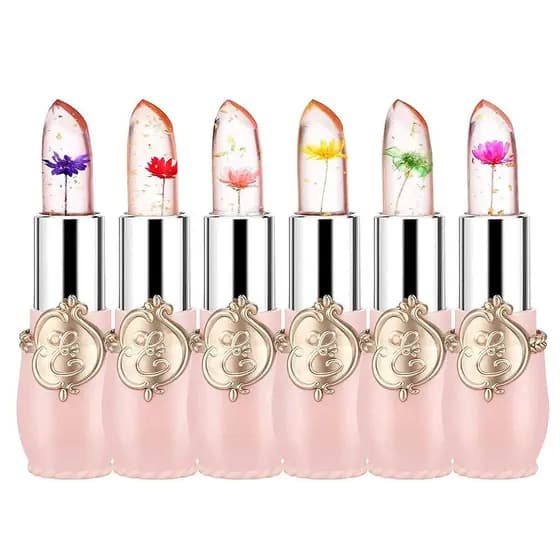 Conjunto de 6 batons de gelatina com flores de cristal, bálsamo labial nutritivo de longa duração, hidratante labial, br