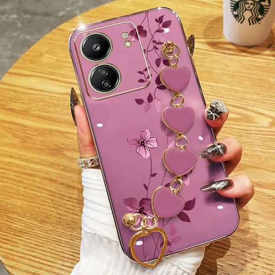 Invólucro Para Xiaomi Redmi 13C 4G Poco C65 Plantas De Escalada Elegantes Com Pulseira De Amor Capa De Telefone Galvaniz