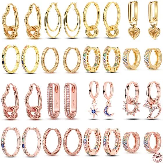 925 Brincos Argolas Circulares De Prata Esterlina Ouro Amarelo Douradas De Marca Original Encanta Jóias Finas Presente